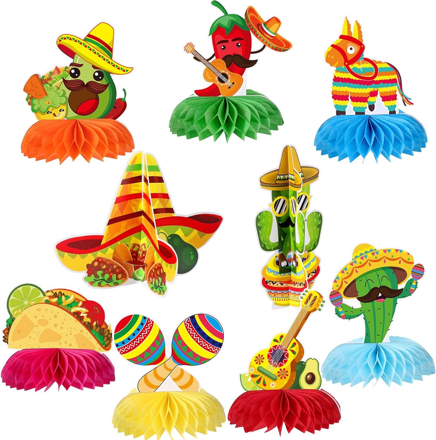 Fiesta Mexican Party Table Decoration Centerpiece Paper Cinco De Mayo Fiesta Table Topper Decor for Honeycomb Carnivals Taco Cactus Day of the Dead Decor Supplies(Vivid)