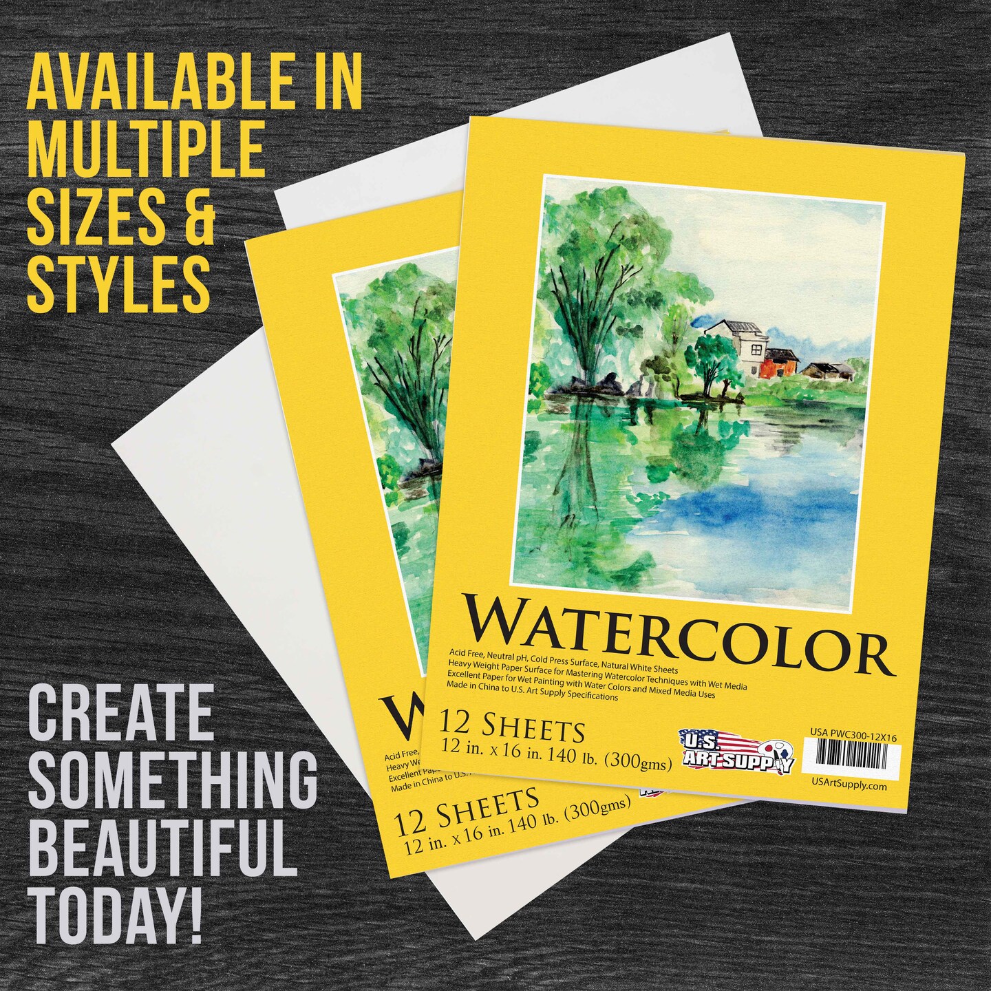 12&#x22; x 16&#x22; Premium Heavyweight Watercolor Paper Pad, Pack of 2 (12 Sheets Each), 140lb (300gsm) - Spiral Bound, Cold Pressed, Acid-Free, Wet, Water Color Paper - For Artists, Students