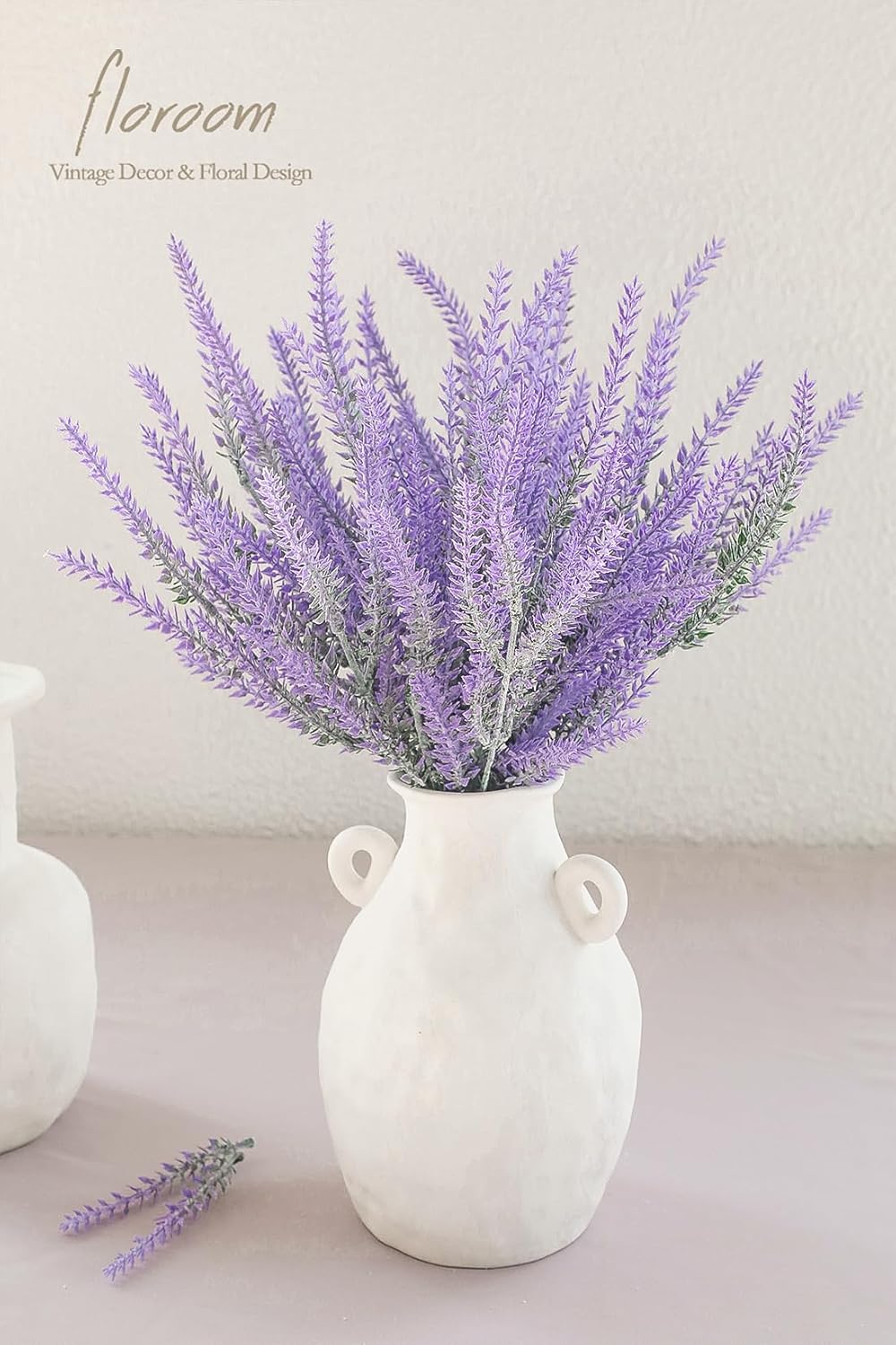 Artificial Purple Lavender, 4 Bushes Flocked Fake Lilac Flower for Wedding Bouquet DIY Table Centerpieces and Floral Arrangement Decoration