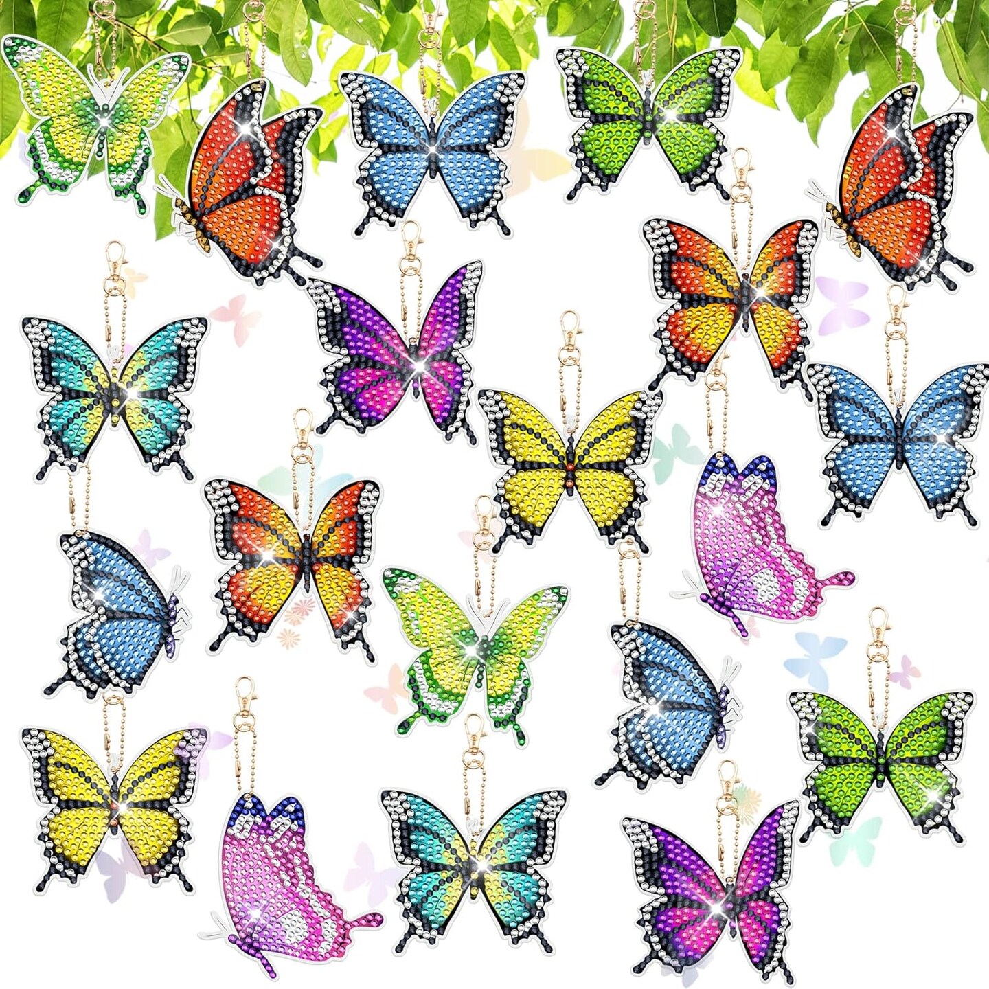 20 PCS Butterfly Diamond Painting Keychains Kit