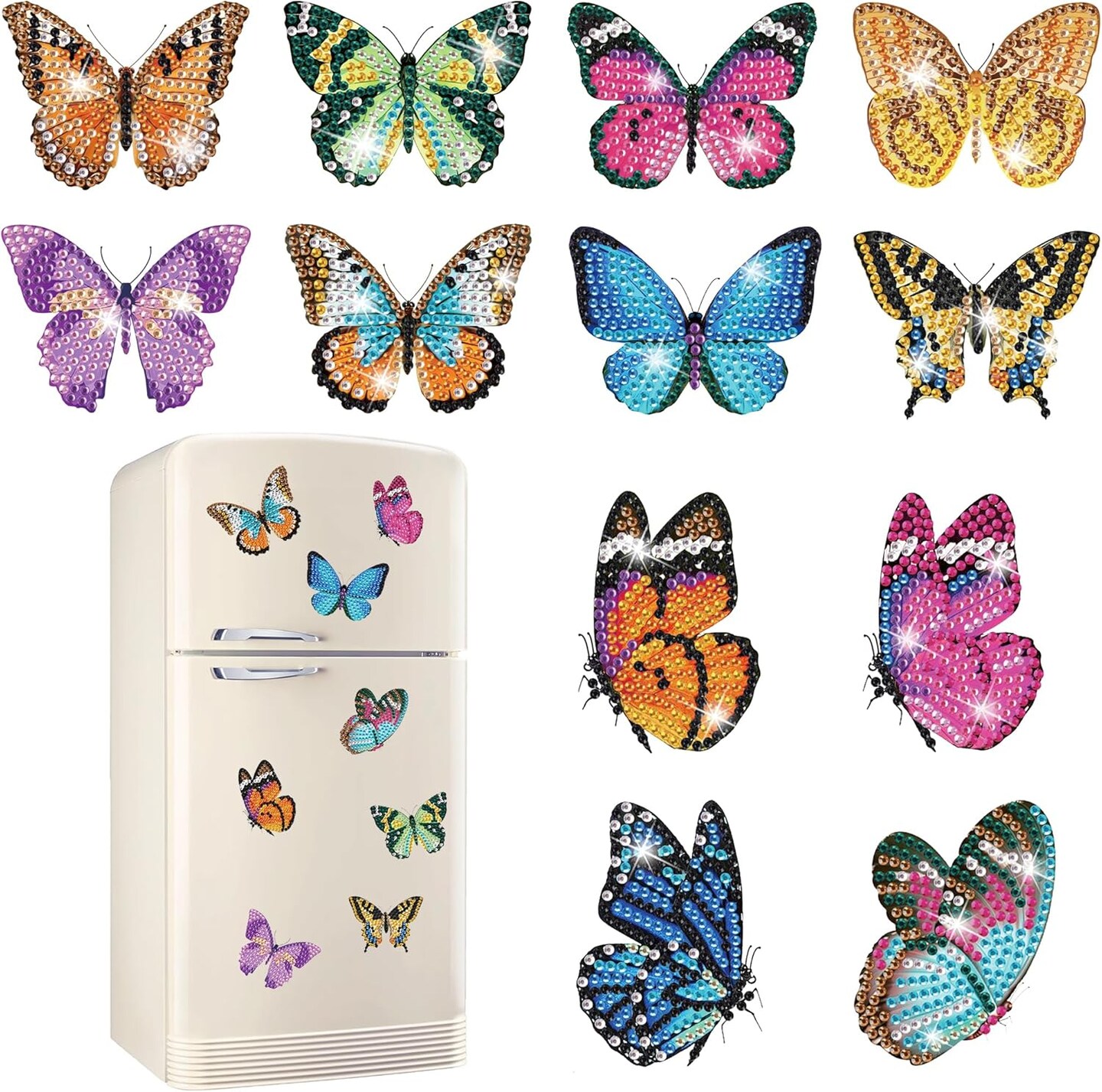12 Pcs Diamond Painting Kits, Butterfly Diamond Art Refrigerator Magnets, Diamond Art Kits for Adults, Fridge Magnet Diamond Art Kits, DIY Crafts Kits for Adults