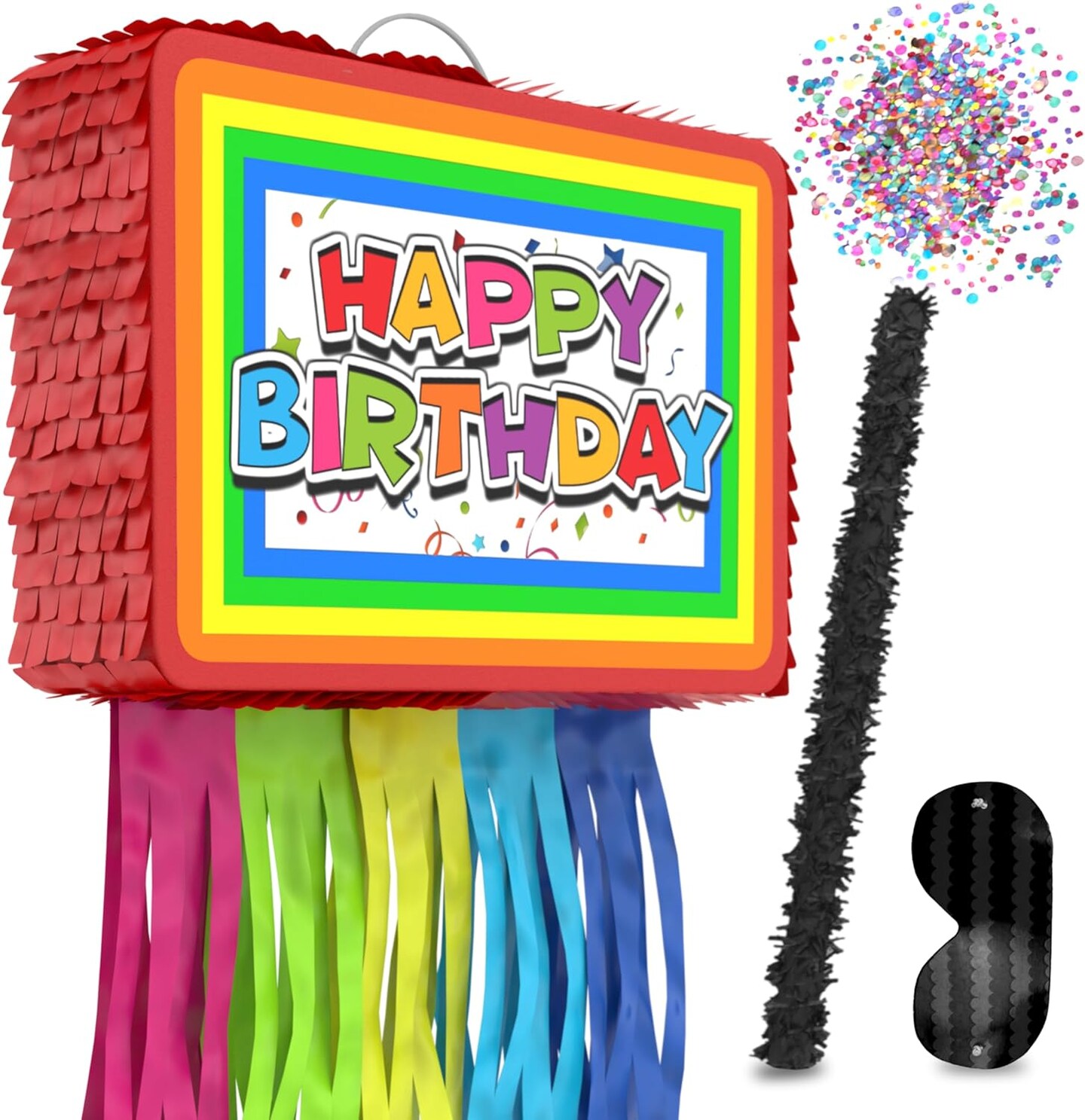 Birthday Pi&#xF1;ata 4-Piece Set great for Boy, Girl, and Adult party. Happy Birthday Decorations, fun &#x26; unique style, fits candy party favors (16&#x201D;X10&#x201D;) durable!