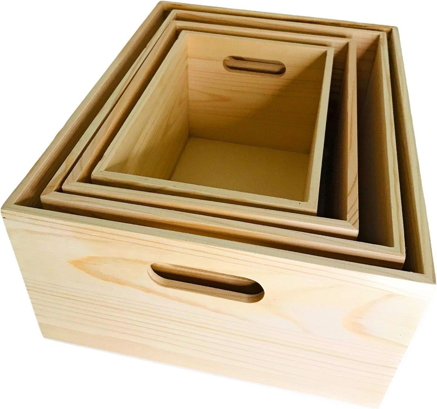 4 Pack Unfinished Wooden Crates with Cutout Handles