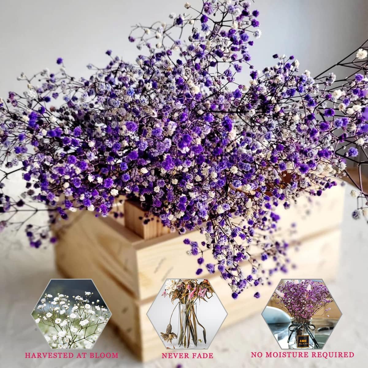 Dried-Flowers-Babys-Breath-Bouquet-17.2 inch 2500+ Flowers, Natural Gypsophila Branches for Home Decor, Wedding, Table Decor, DIY Wreath Floral, Dry Flowers Bulk for Vase (Purple)