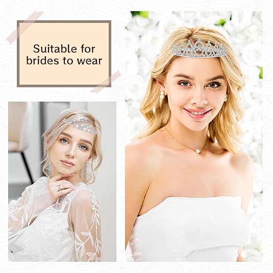 8 Pack Birthday Tiaras for Girls, Rhinestone Crystal Princess Crowns, Silver Headbands Tiara