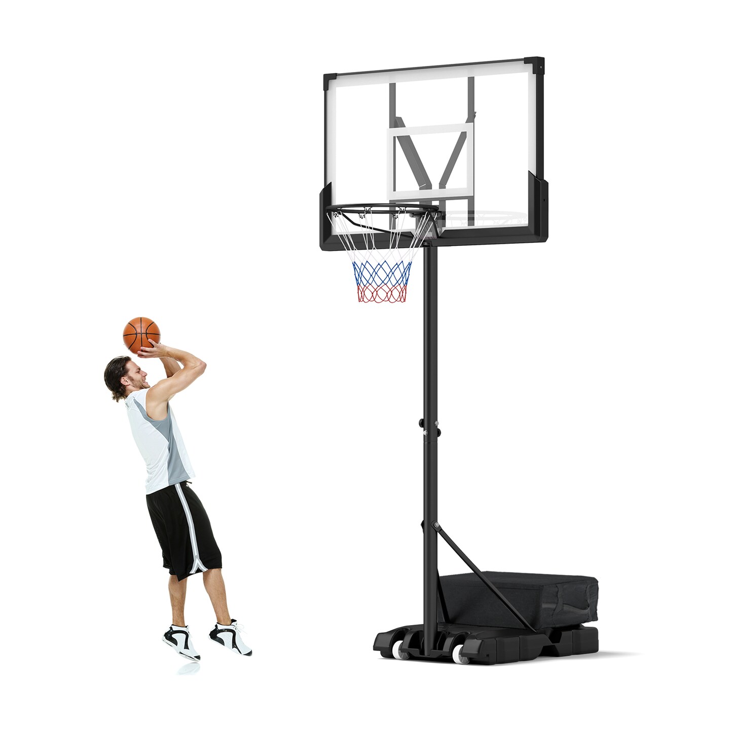Adjustable Portable Basketball Hoop &#x2013; 4.1&#x2013;10Ft Height, 45&#x22; Shatterproof Backboard