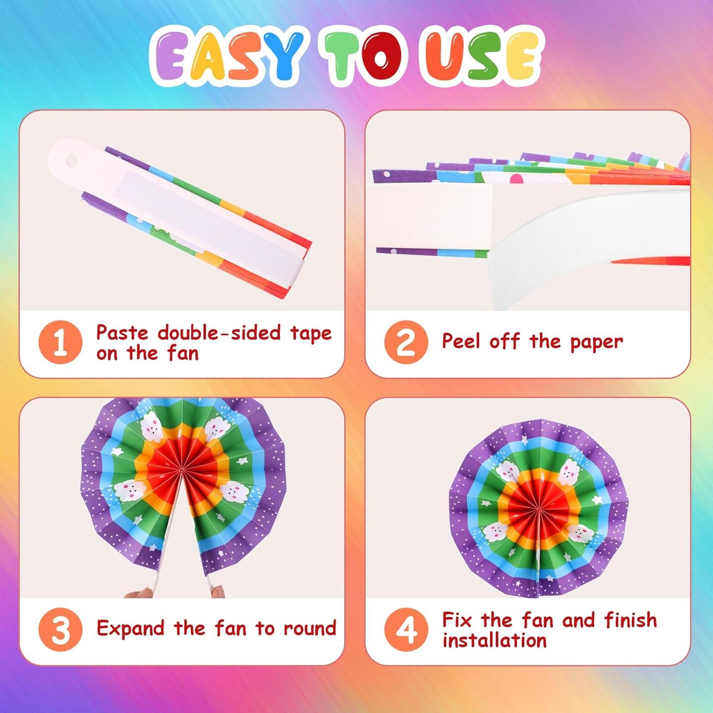9 PCS Rainbow Hanging Decorations Paper Fans Rainbow Theme Classroom Decorations Paper Fans Colorful Rainbow Cloud Ceiling Wall Decor