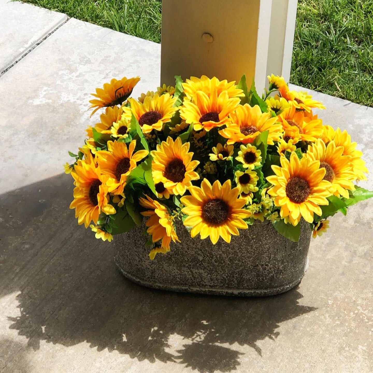 52 Heads Summer Floral Arrangement Sunflowers Artificial Flowers Bulk, Outdoor Fake Sunflowers with Daisy Mums Silk Flowers for Indoor, Home, Kitchen, Window, Porch Hanging Planter