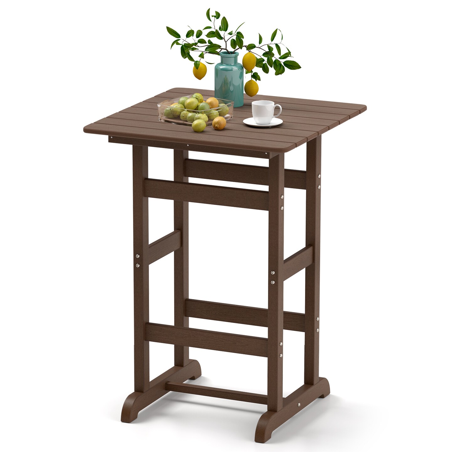 Outdoor Bar Table with Slatted HDPE Top &#x26; Stainless Steel Frame, 135 lbs Capacity