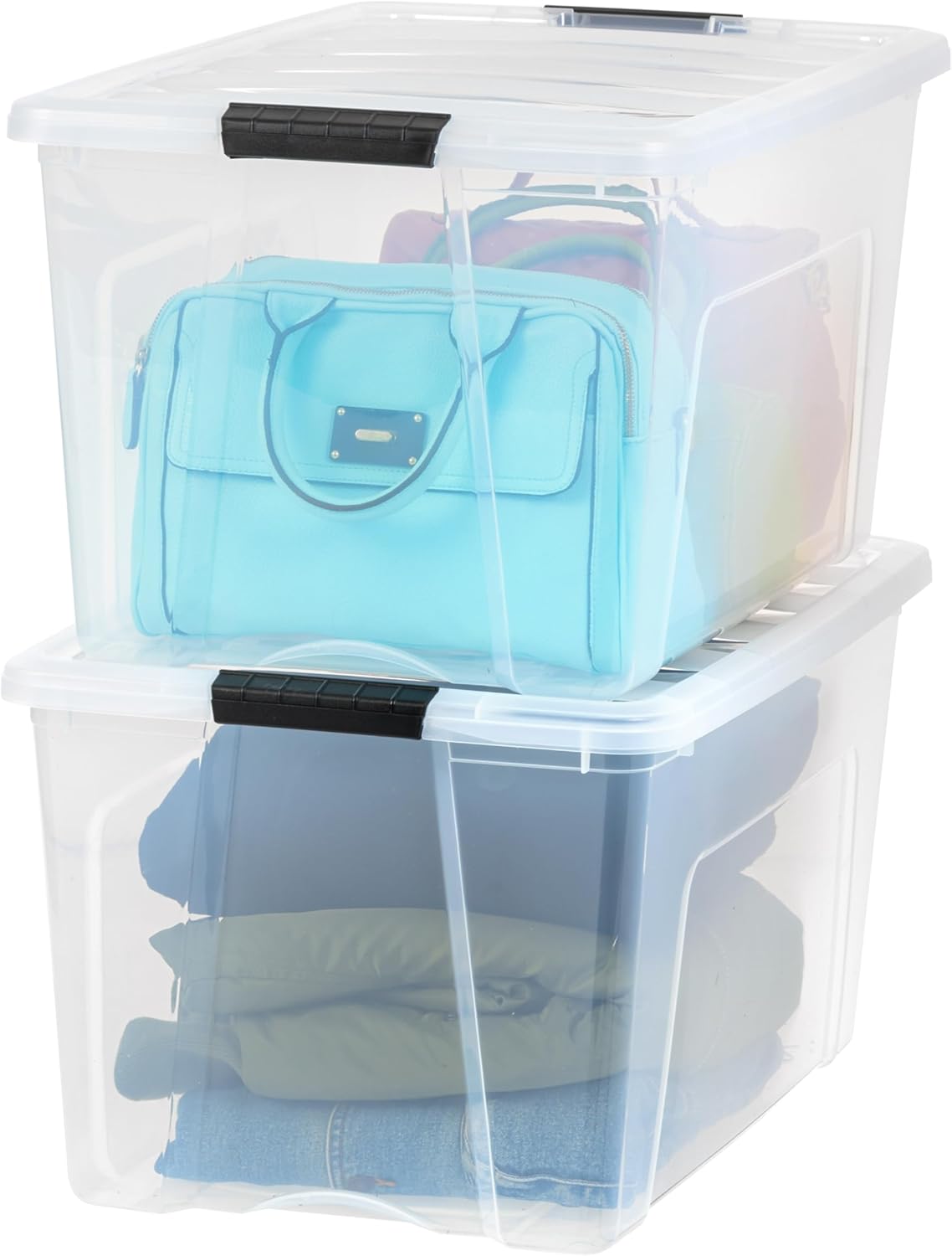 IRIS USA 2 Pack Plastic Storage Bins with Lids, 72 Quart, Latches Durable Nestable Containers Secure Pull Handle