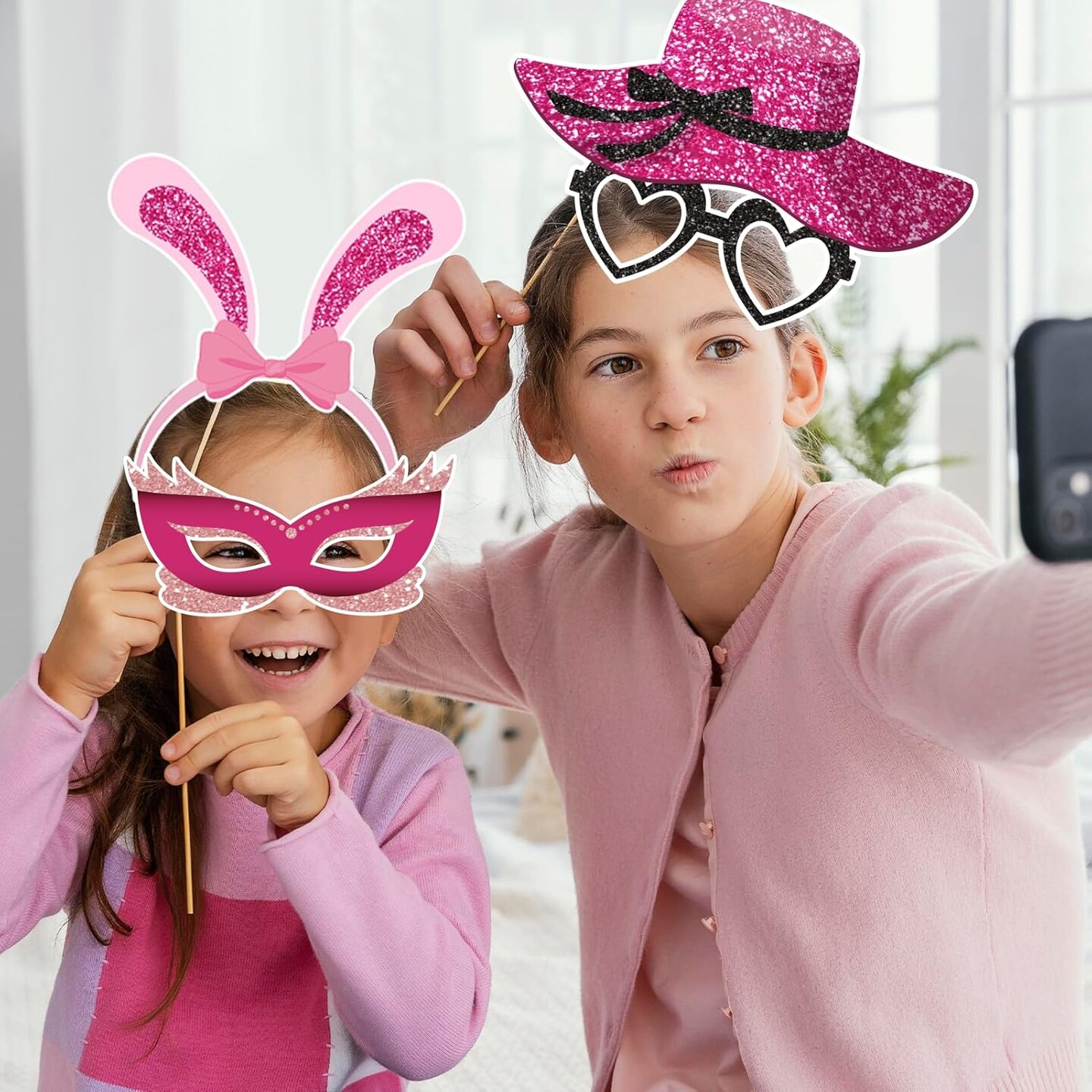30 Pieces Hot Pink Girls Birthday Photo Booth Props Kit