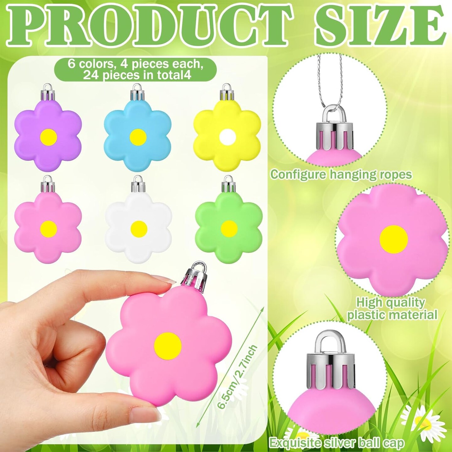 24 Pcs Spring Flower Ornaments 2.7 Inch Tulips Daisy