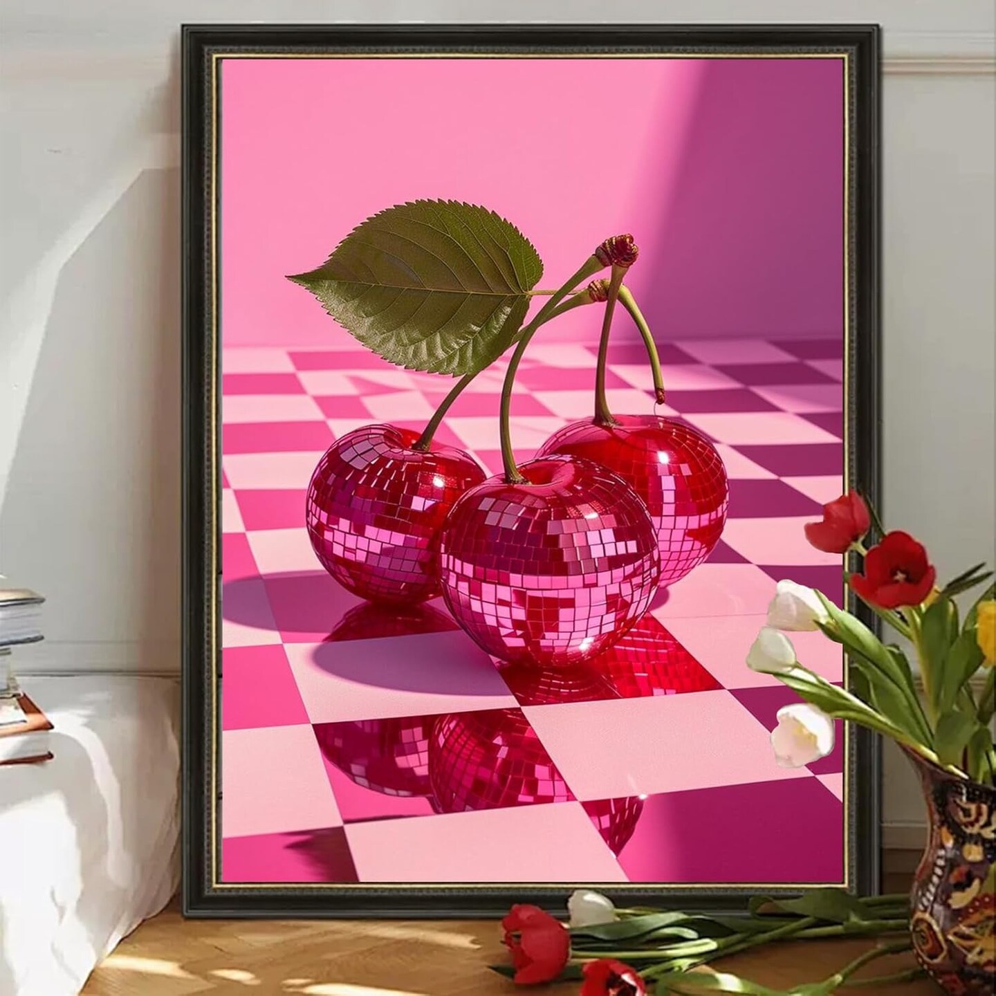 Diamond Art Kits for Adults,Cherry Diamond Art Diamond Painting Kit,5D Diamond Painting DIY Full Drill Diamond Dots Diamond Painting with Tools,Gem Craft for Home Wall Decor Gift-12x16in