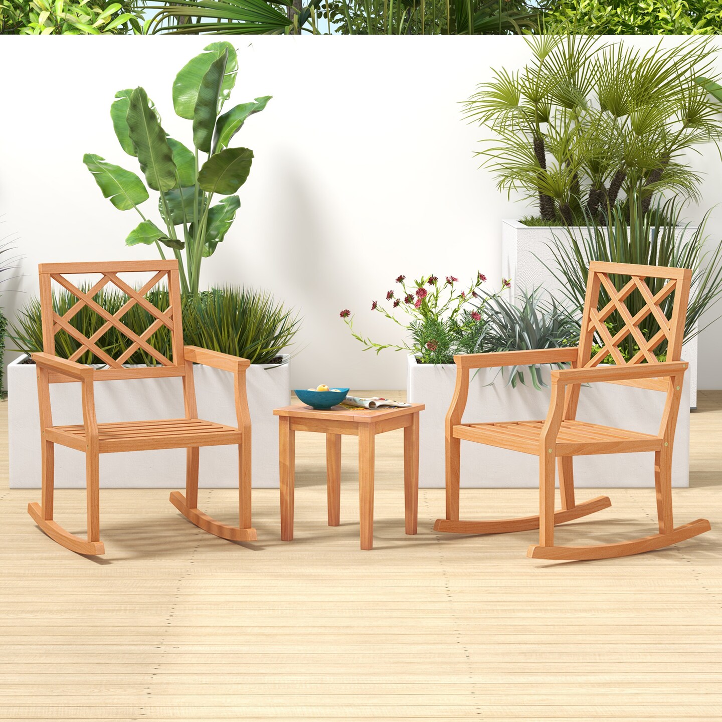 Solid Teak Wood Outdoor Rocking Chair – Oversized Porch Rocker with Ergonomic Design