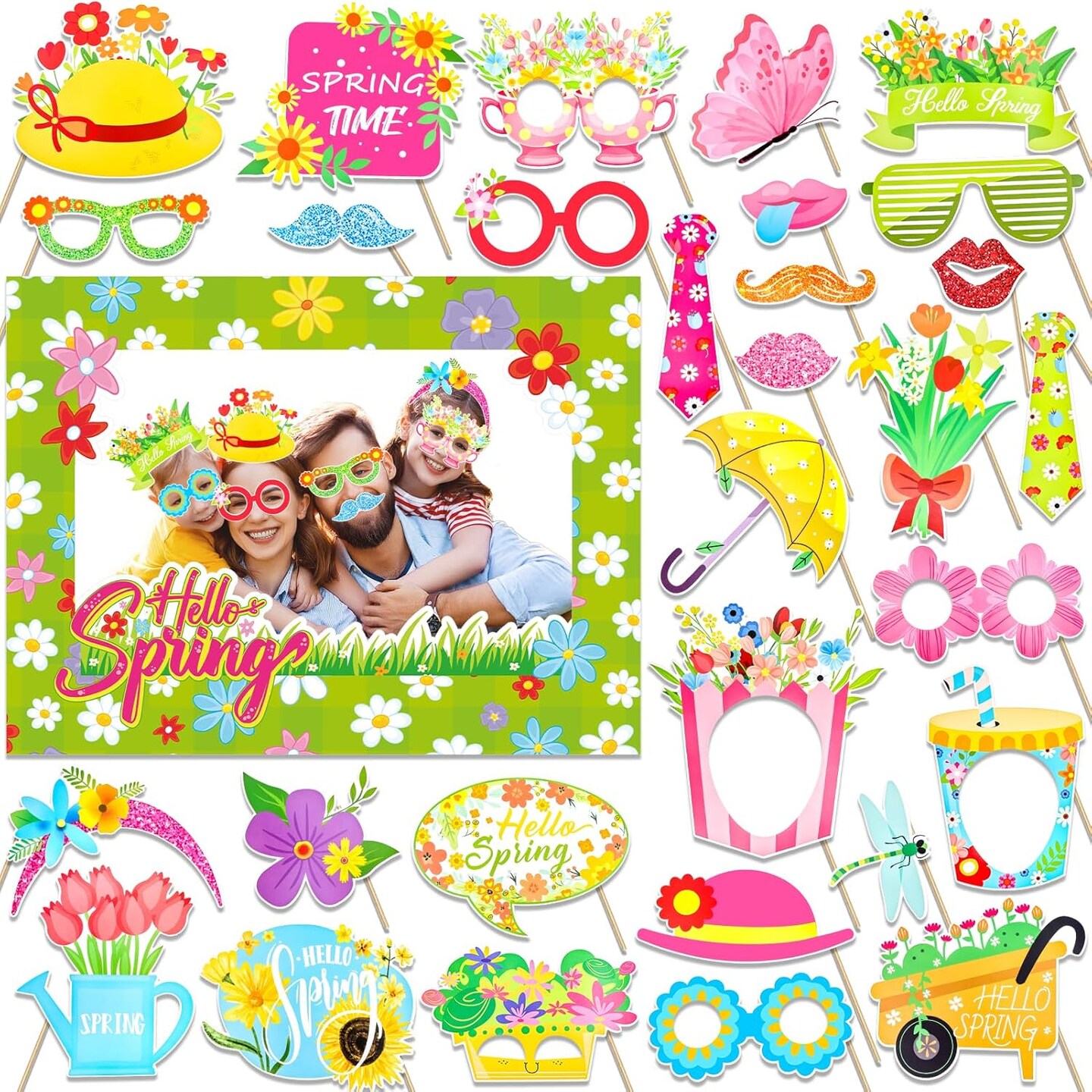 30pcs Colorful Hello Spring Photo Booth Props