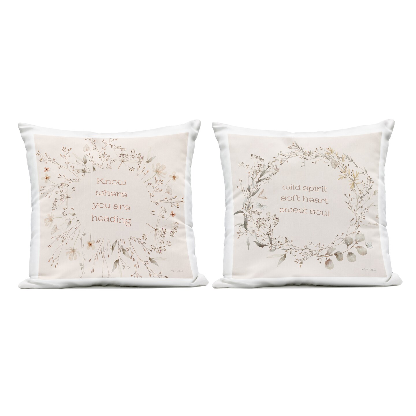 Stupell Industries Inspiring Soft Wreaths with Phrases 2pc Outdoor Printed Pillow Set design by Sara Baker, 18 x 7 x 18