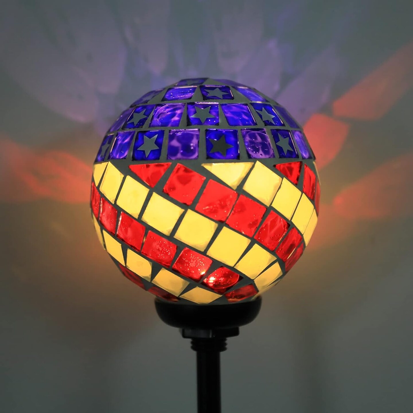 Solar Lights Outdoor Decorative - Solar Gazing Ball Mosaic Garden Stakes Patriotic Stars and Stripes Decorative Lights Waterproof
