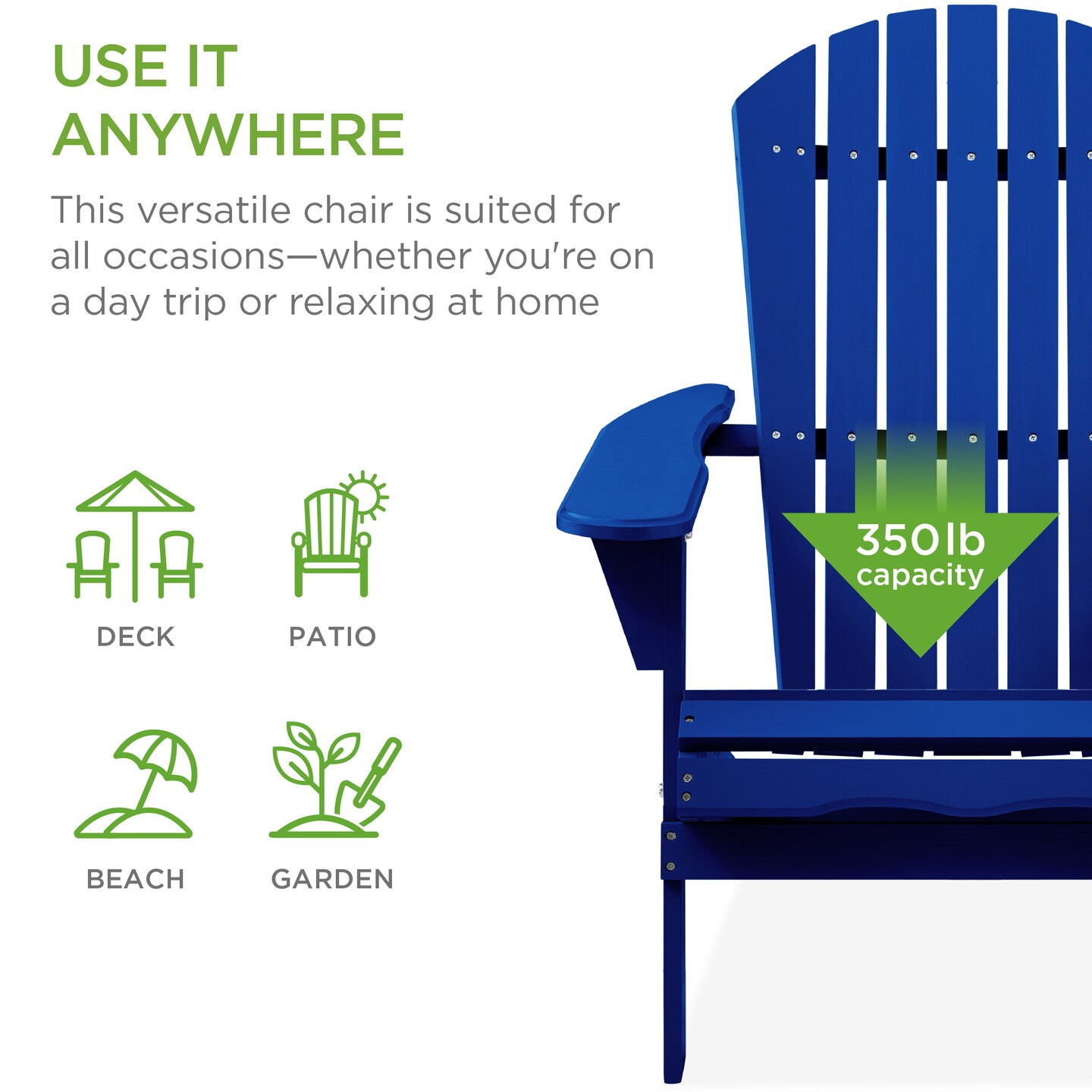 Best Choice Products Folding Adirondack Chair Outdoor, Wooden Accent Lounge Furniture w/ 350lb Capacity