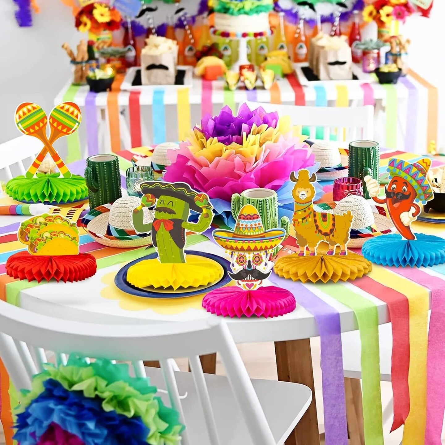 12pcs Fiesta Mexican Party Table Decoration Centerpiece - 8&#x201D; Paper 5 Cinco De Mayo Party Table Decoration Honeycomb for Fiesta Mexican Themed Taco Party Birthday Day of the Dead Decor Supplies