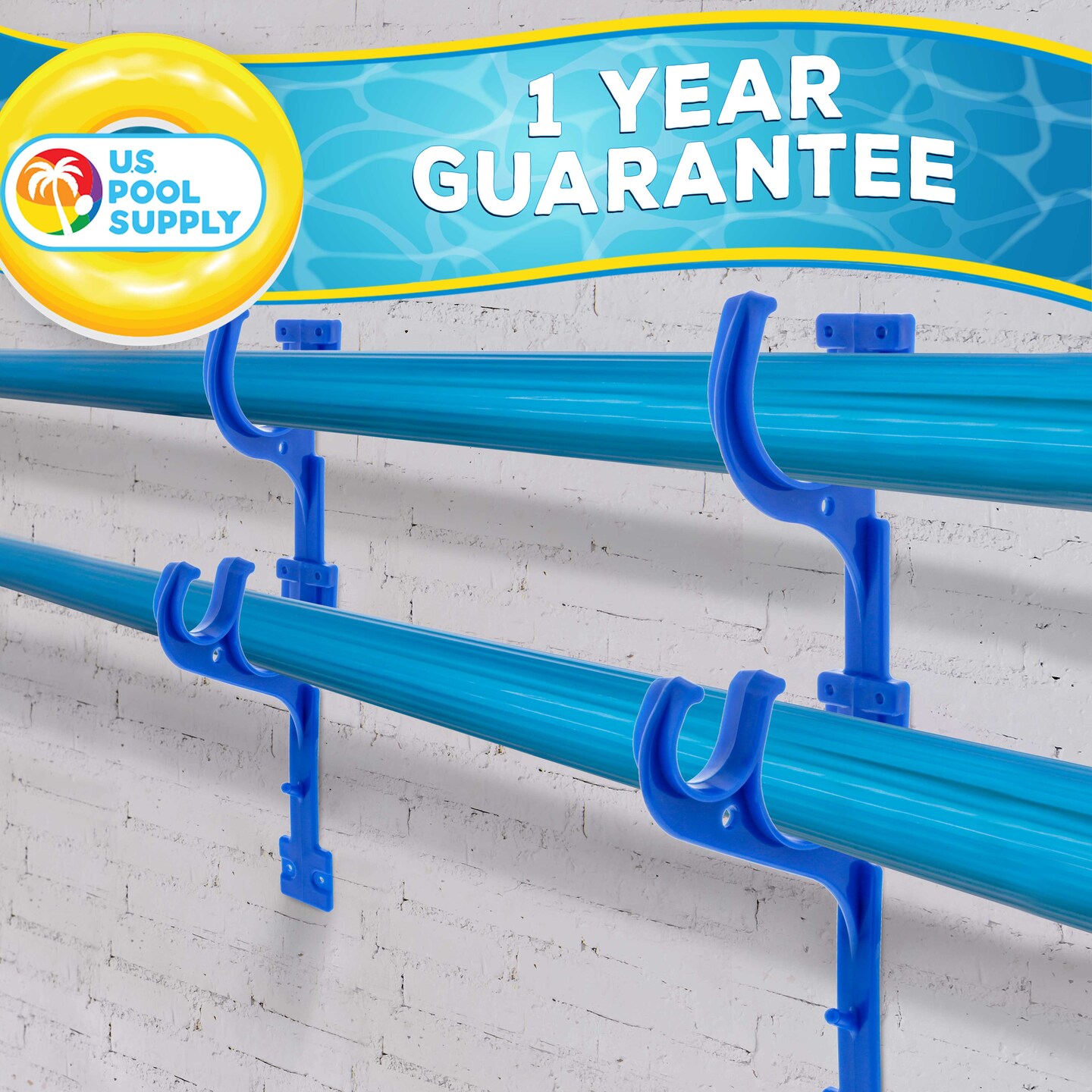 U.S. Pool Supply&#xAE; Set of 2 Plastic Pool Hangers for Telescopic Poles - Store Poles with Nets, Vacuums, Hoses &#x26; Attachments