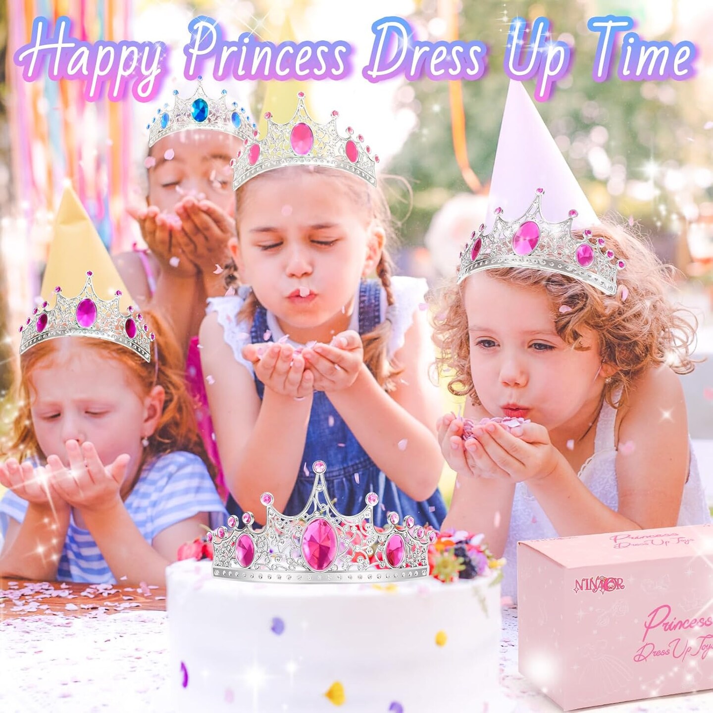 Party Favors Princess Crowns for Little Girls, 16Pcs Princess Dress Up Tiaras for Kids Jewelry Cosplay Accessories
