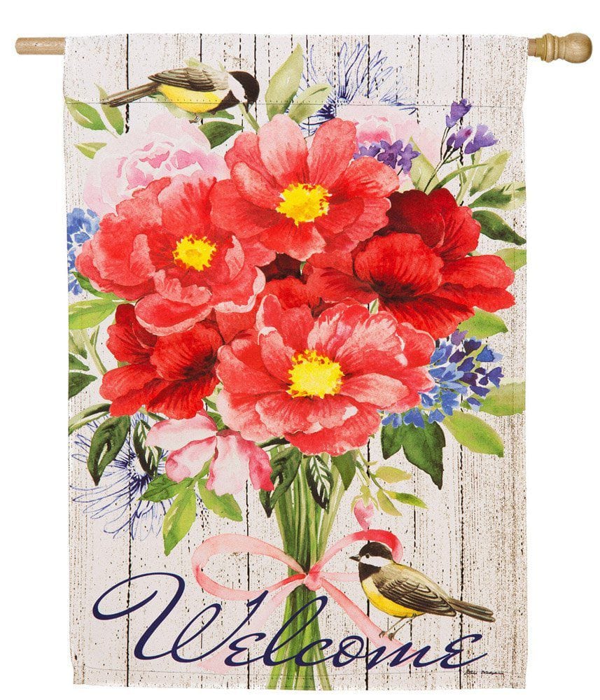 Peonies Bouquet Flag 2 Sided Vertical Banner