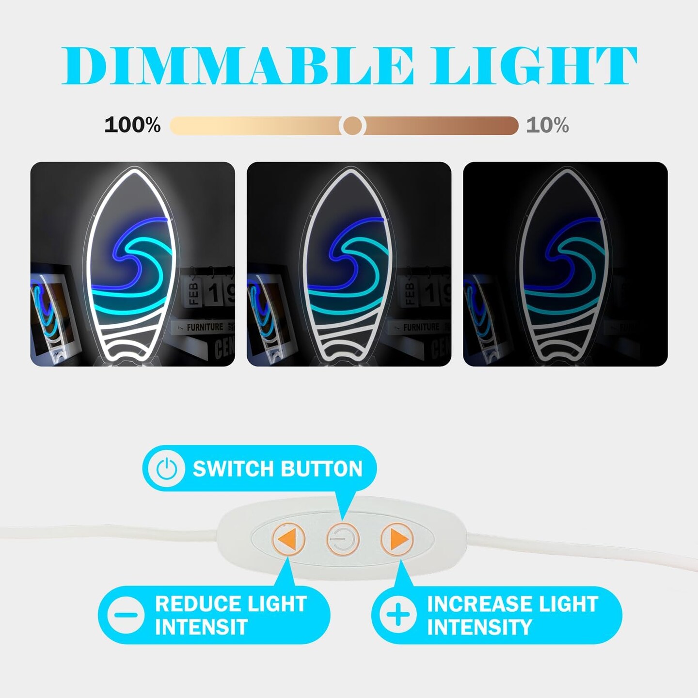 Summer Surfboard Neon Sign, Dimmable LED Signs, Surfer Light Up Signs for Wall, Neon Lights Signs for Bedroom, Kids Boys Room, Man Cave Beach Neon Wall Lights Decor