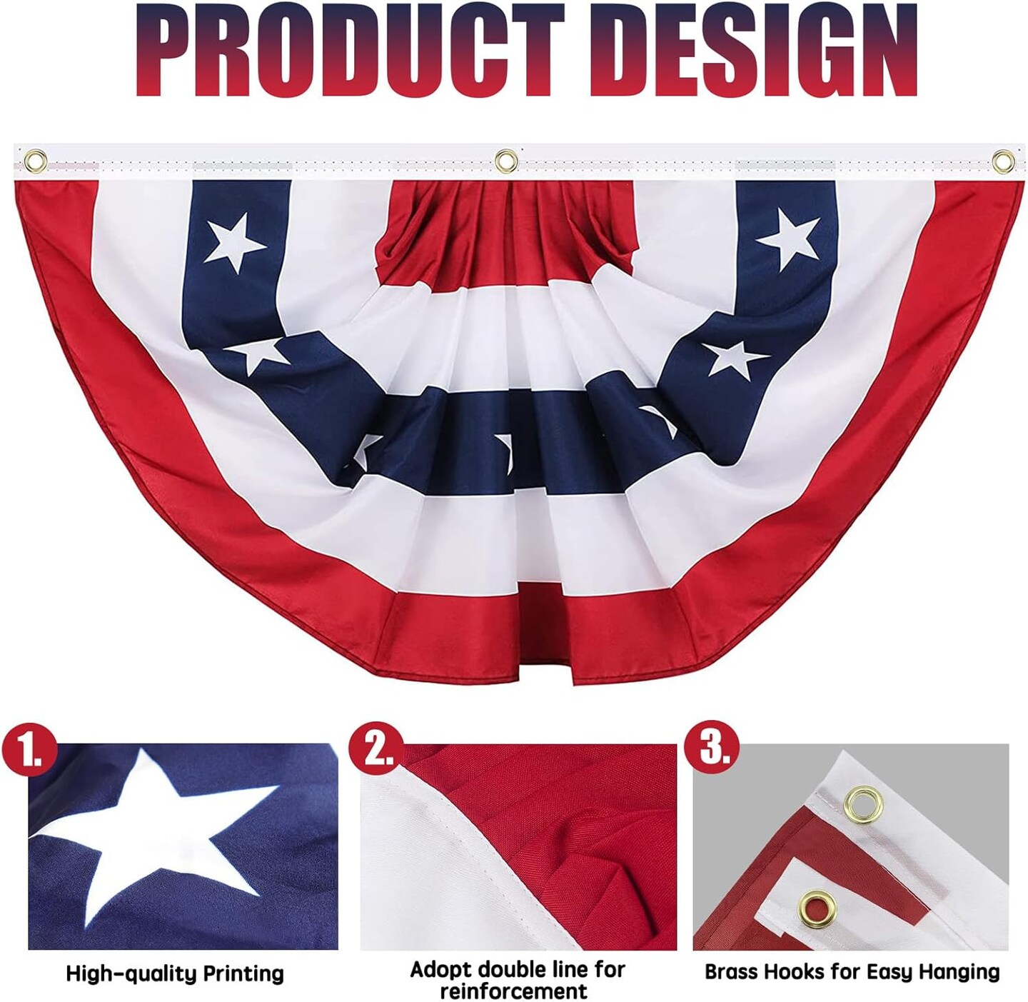 American Pleated Fan Flag, 3 X 6 Ft USA Patriotic Flag Bunting American Flags Patriotic Bunting 4th of July Decorations Patriotic Bunting Red White And Blue Patriotic Decor bunting Flags Outdoor/Outside&#xFF08;Set of 4&#xFF09;