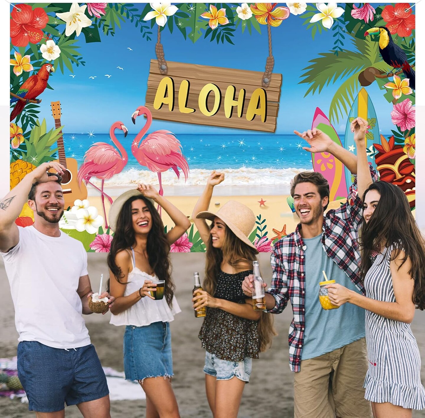 Hawaiian Aloha Luau Party Decoration 71&#x22;x44&#x22; Aloha Backdrop Banner Background Photography Summer Beach Party Supplies