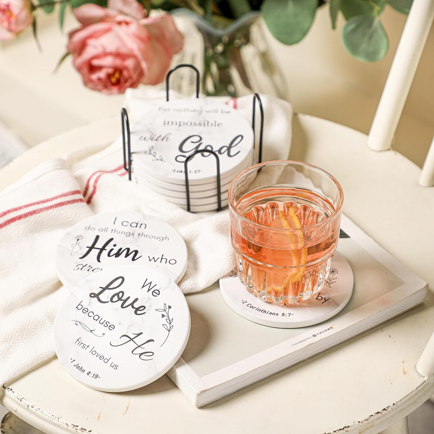 4 Inches Absorbent Ceramic Coasters with Bible Verses