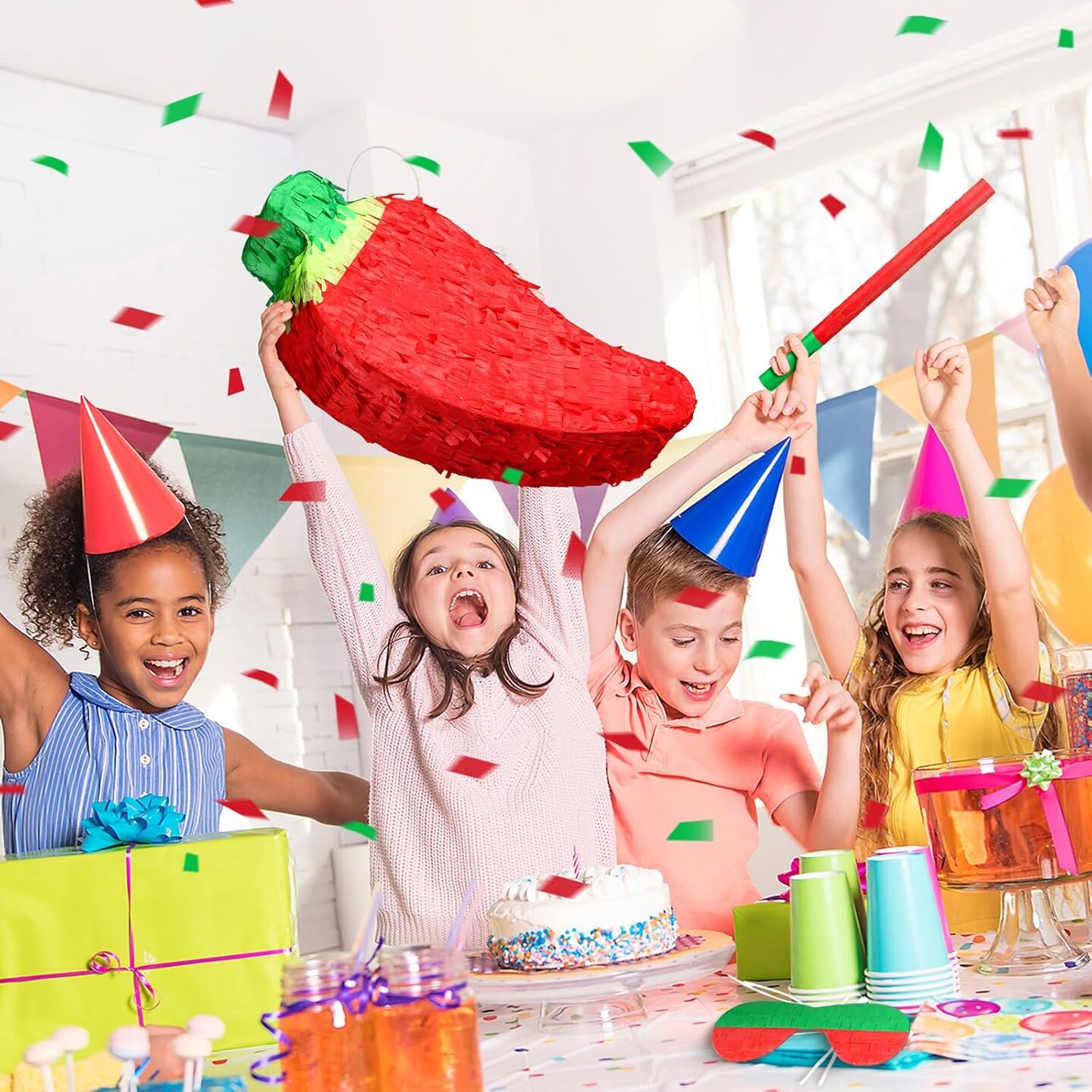 Red Chili Pepper Piñata with Piñata Stick and Blindfold, Fiesta Piñata Funny Piñata for Hot Pepper Festival Chili Themed Birthday Party Supplies Decoration