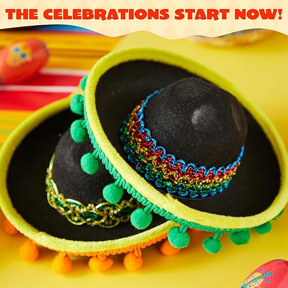 6 PCS Cinco De Mayo Fiesta Fabric and Straw Sombrero Headbands Party Costume for Fun Fiesta Hat Party Supplies, Luau Event Photo Props, Mexican Theme Decorations and Party Favors