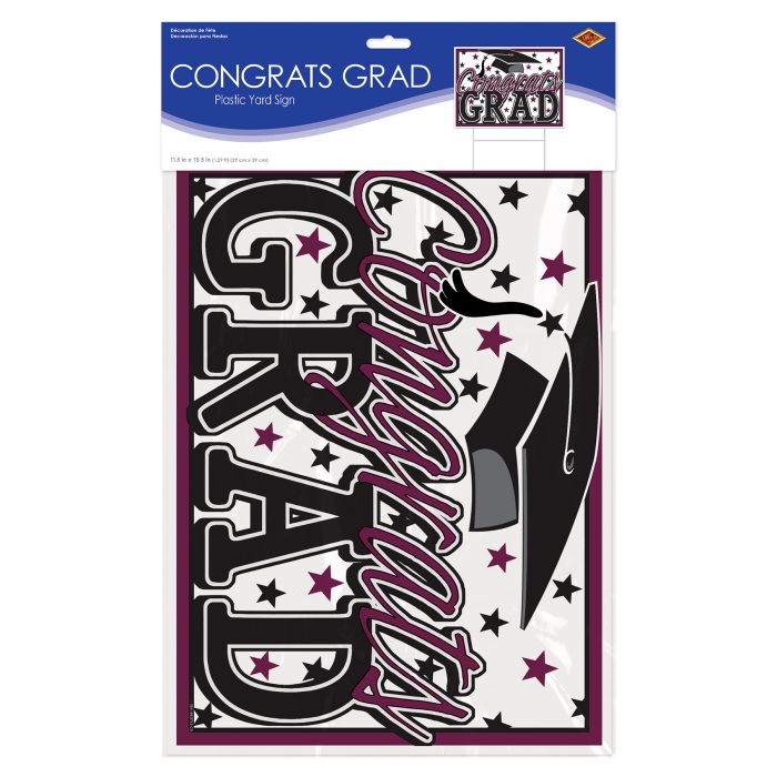 6 Pack Beistle Burgundy Plastic Congrats Grad Yard Sign