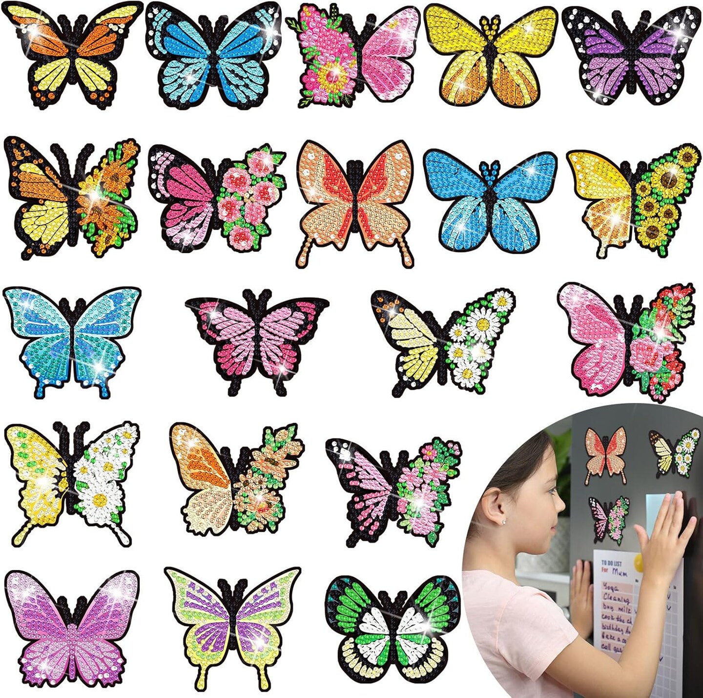20 Pcs Butterfly Diamond Painting Magnets Kits Butterfly Diamond Art Stickers Refrigerator Painting Kits