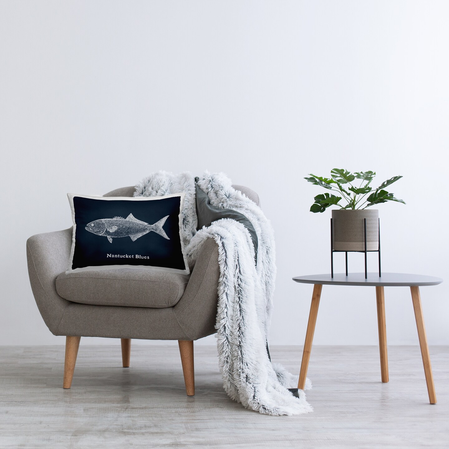 Stupell Industries Nantucket Blues Fish Decorative Printed Pillow design by Phillipa Katz, 14 x 7 x 20