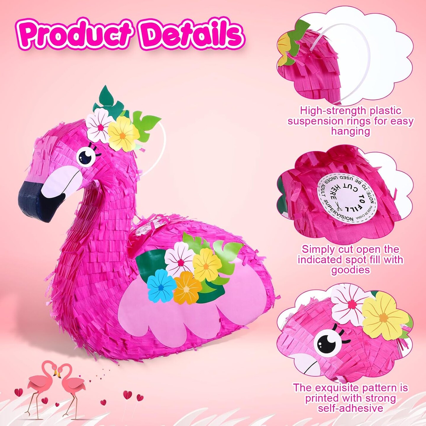 Pink Flamingo Pi&#xF1;atas Hawaiian Flamingo Pi&#xF1;atas with Stick, Blindfold and Confetti, Flamingo Pi&#xF1;atas for Kids Birthday Party Fiestas Decorations Hawaii Summer Theme Anniversary Celebration