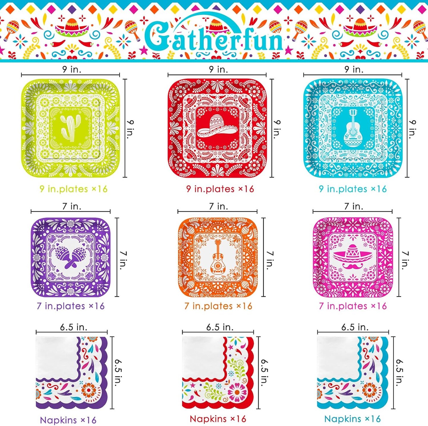 Fiesta Party Supplies Kit for 48: Complete Mexican Celebration Pack with Dinner &#x26; Dessert Paper Plates, Napkins -Cinco de Mayo, Taco Birthday &#x26; Mexican Party Decorations