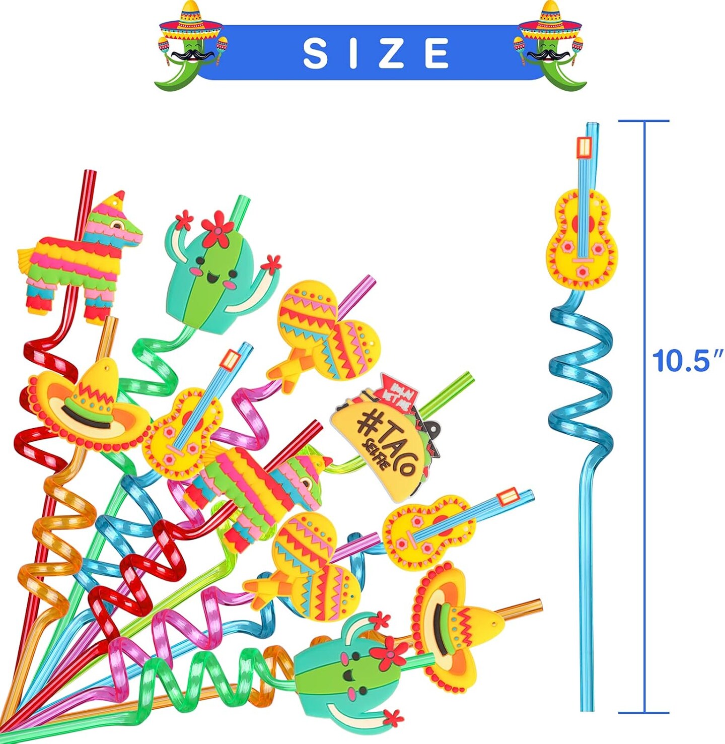 24PCS Mexican Fiesta Straws for Party Favors - Plastic Drinking Straws for Cinco De Mayo Party Supplies, Straws for Mexican Fiesta Taco Themed Party Straws for Kids Boys Girls Party Supplies