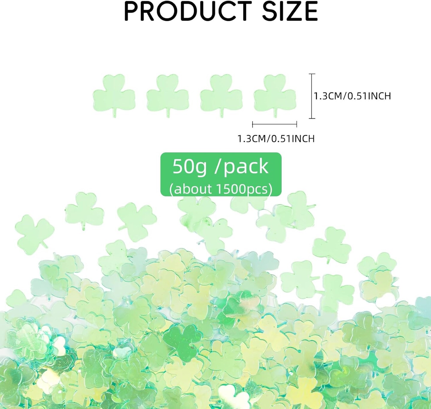 1500pcs/50g Shamrock Confetti Decorations,Iridescent Shamrock Table Confetti Green Glitter Lucky Clover Shamrock Sequin for St. Patrick&#x27;s Day Party Home Decoration