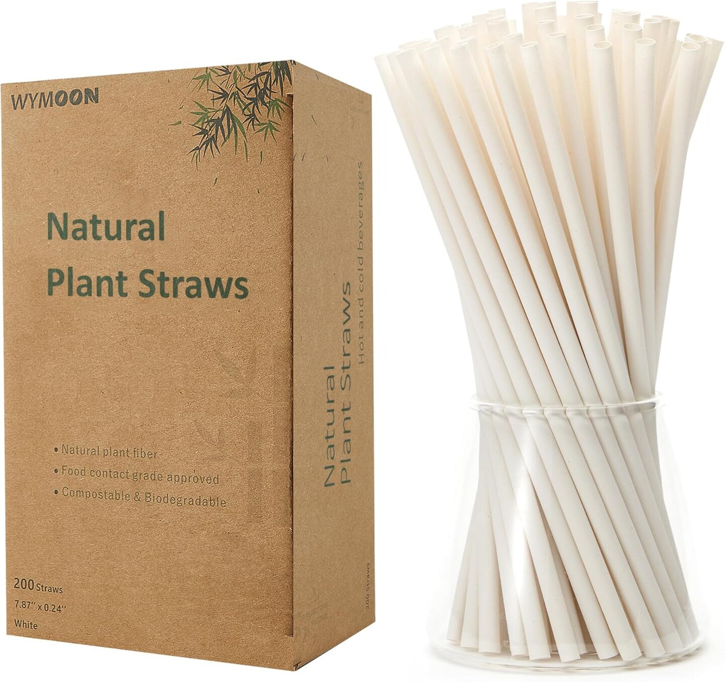 Biodegradable Straws made of Natural Plant | 200 PCS 7.8'' Compostable Eco-Friendly Drinking Straws Disposable | Durable for Hot & Cold Drinks