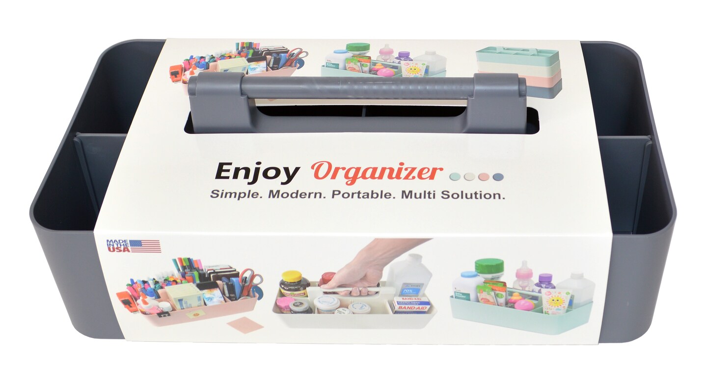 Enjoy Organizer Portable Caddy with Handle – 8-Compartment Storage Bin with Removable Dividers for Office, Crafts, and Home – Made in USA