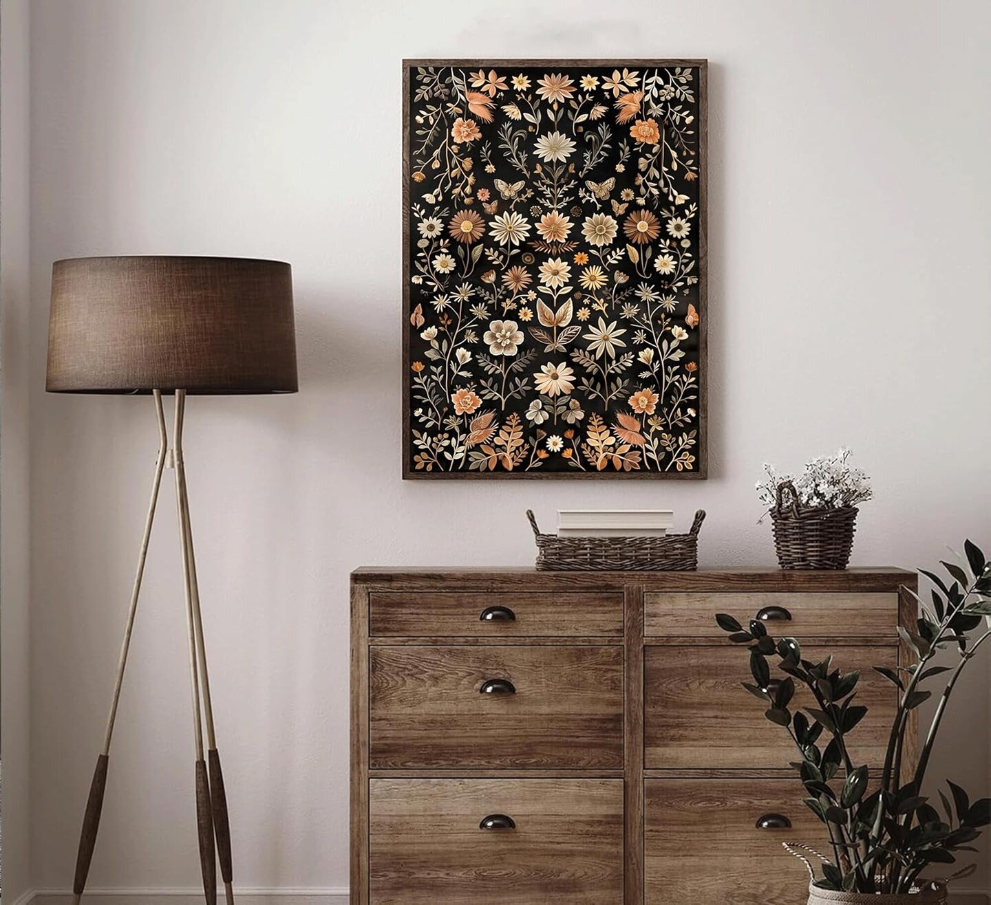 Summer Vintage Dark Floral Wall Decor, Moody Flowers Wall Art, Black Wildflower Canvas Prints, Dark Academia Posters Pictures, Boho Botanical Paintings for Living Room, Bedroom, Office, Modern Farmhouse (Unframed)