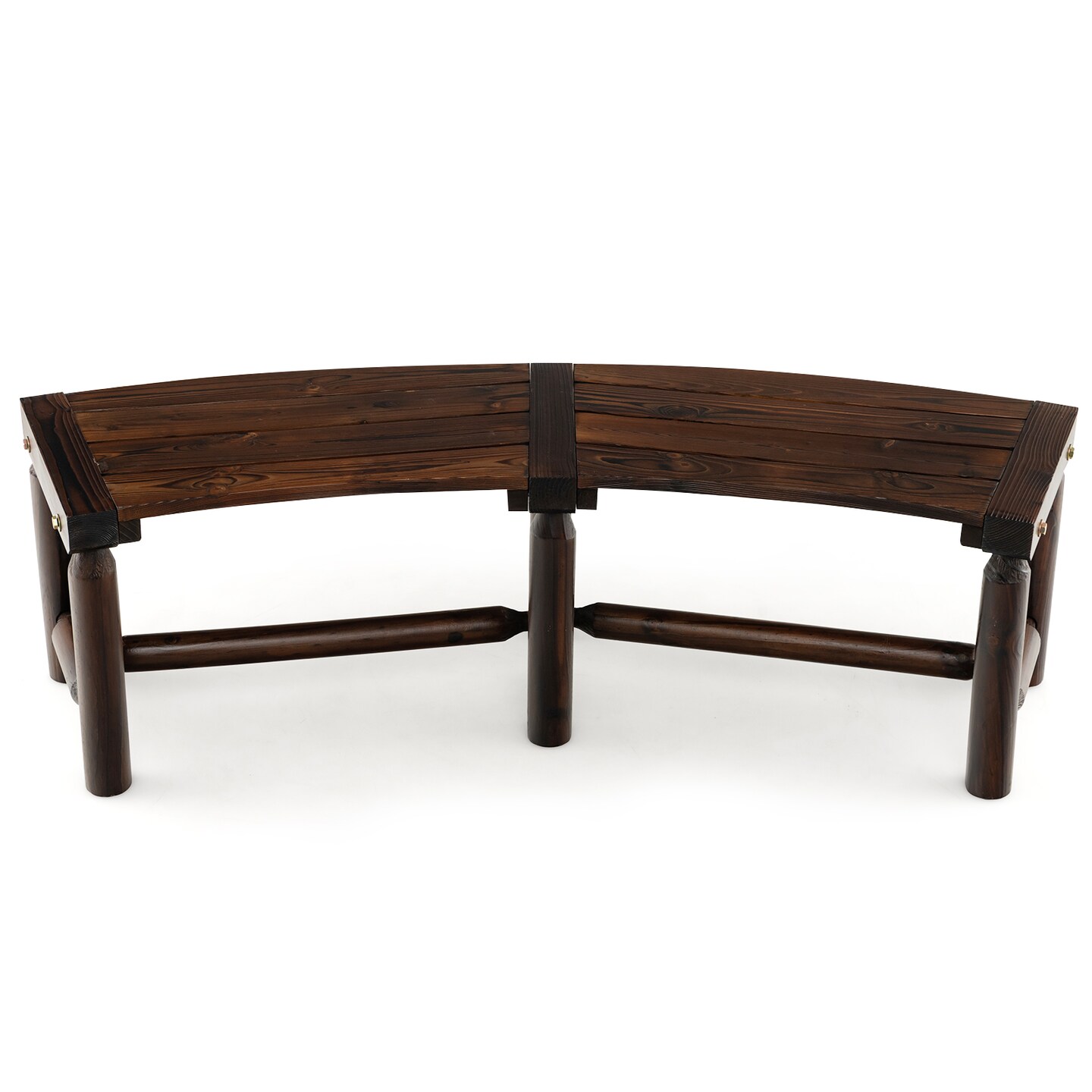 Rustic Brown Outdoor Patio Bench Carbonized Fir & Pine Wood Curved Design