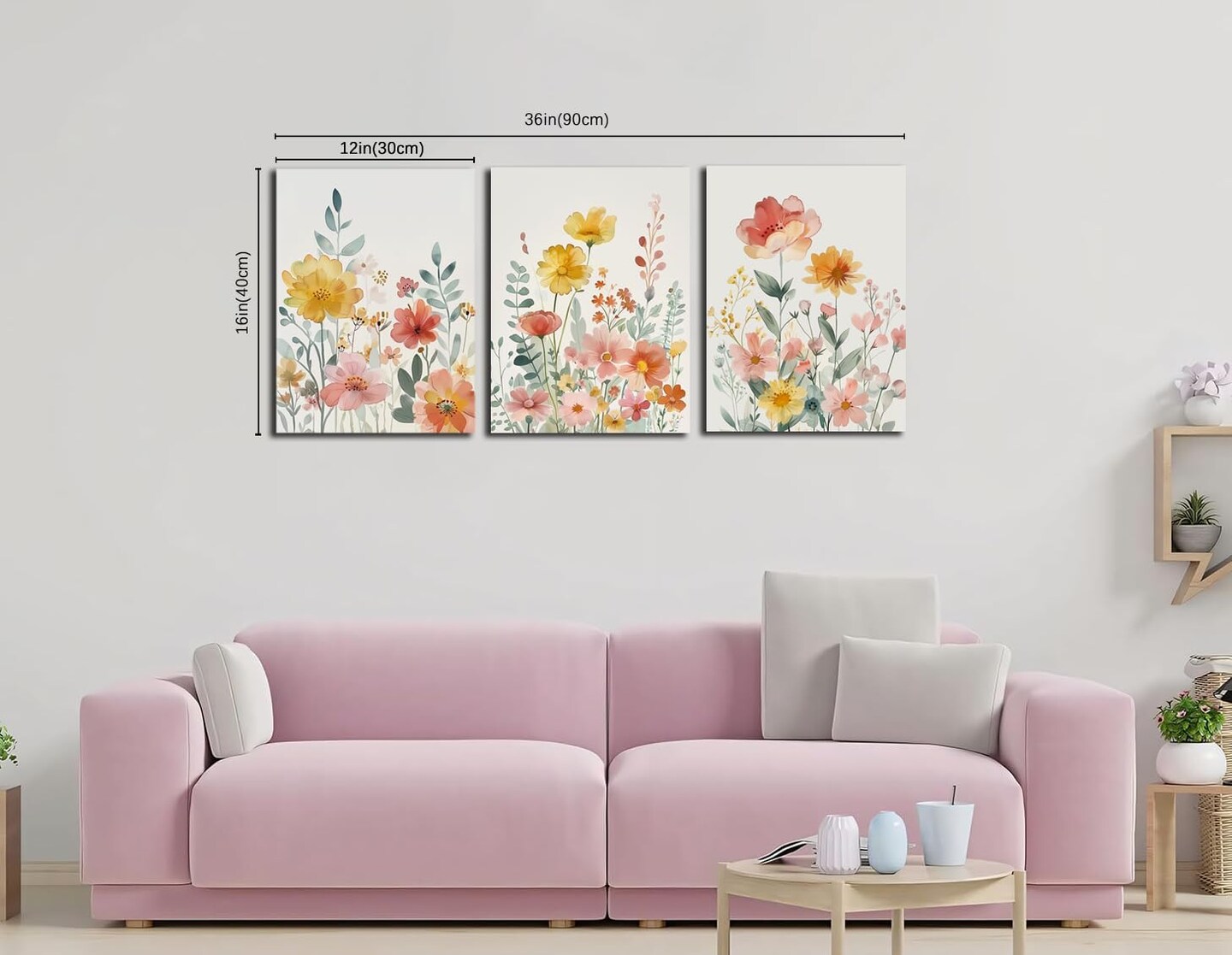 Summer Floral Wall Decor, Colorful Wildflower Watercolor Flower Canvas Prints, Botanical Painting Flower Posters for Bedroom, Living Room, and Bathroom, 12x16 Inch Framed Set of 3