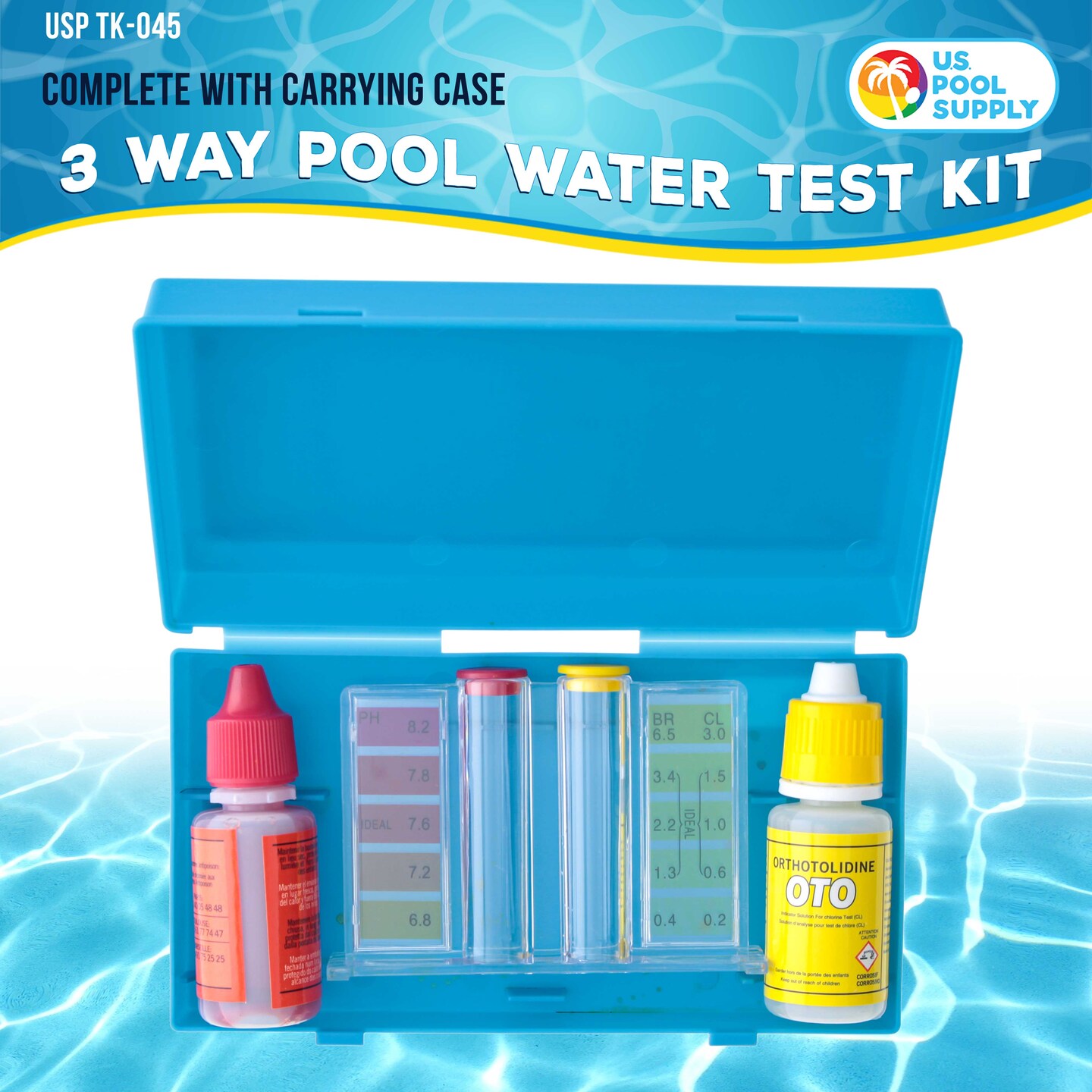 Basic 3-Way Swimming Pool &#x26; Spa Test Kit - Tests Water for pH, Chlorine, and Bromine - OTO and Phenol Red Test Solutions - Maintain the Proper Chemical Balance of Pool Water