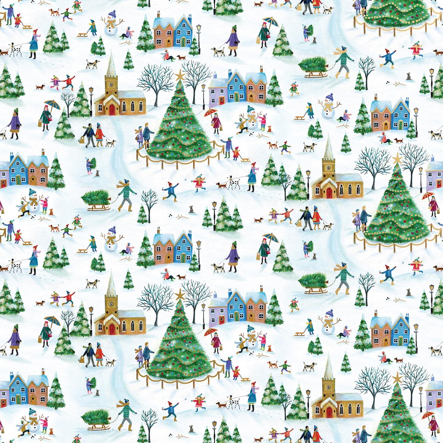 Pack/6 Rolls: Christmas Village Gift Wrap - Jumbo Roll (30&#x22; x 10 ft.)