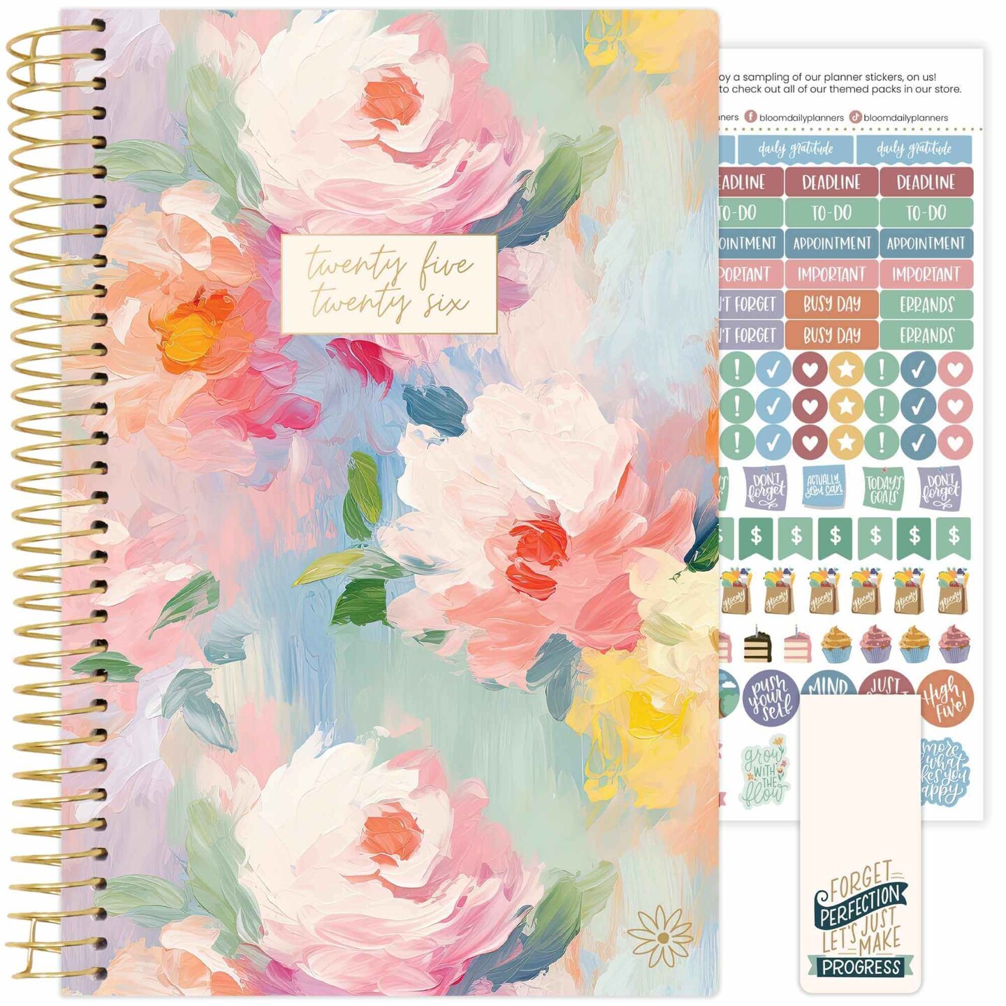 bloom daily planners 2025-26 Academic Planner, Soft Cover, 5.5&#x22; x 8.25&#x22;, Painted Peonies
