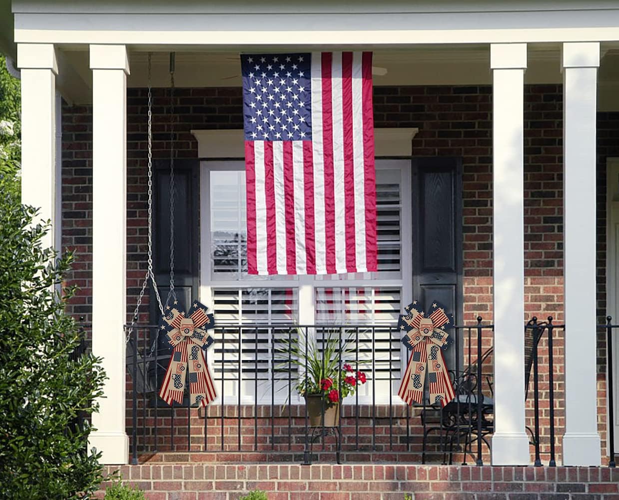 Large 4th of July Bows for Wreath, Patriotic Wreath Bows American Flags Bow Natural Burlap Craft Bow Memorial Day Farmhouse Bows for Front Door Fourth of July Memorial Day Decorations