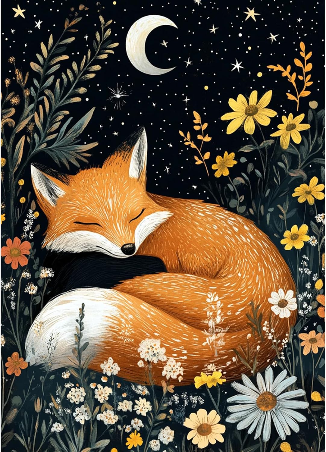 Diamond Painting Abstract Diamond Art Kits for Adults, 5D Round Full Drill Fox Diamond Painting Kit for Beginner, DIY Gems Art Craft for Home Wall Decor 12x16 inch