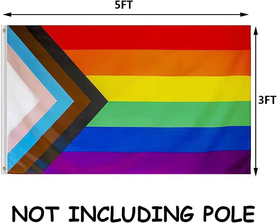 Progress Pride Rainbow Flag 3x5 Outdoor-Vivid Color Bisexual LGBTQ Community Banner Non Binary Transgender Inlcusive Gay Pride Lesbian Flags